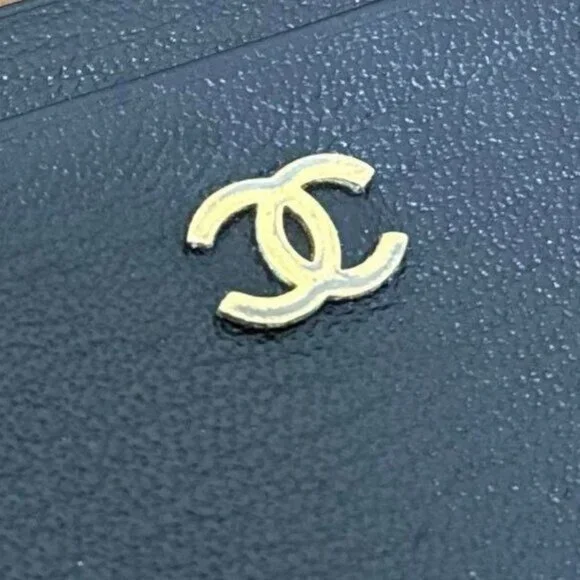 Authentic CHANEL CC Grained Leather Classic Card Holder Case Wallet Gold Black - Picture 10 of 11